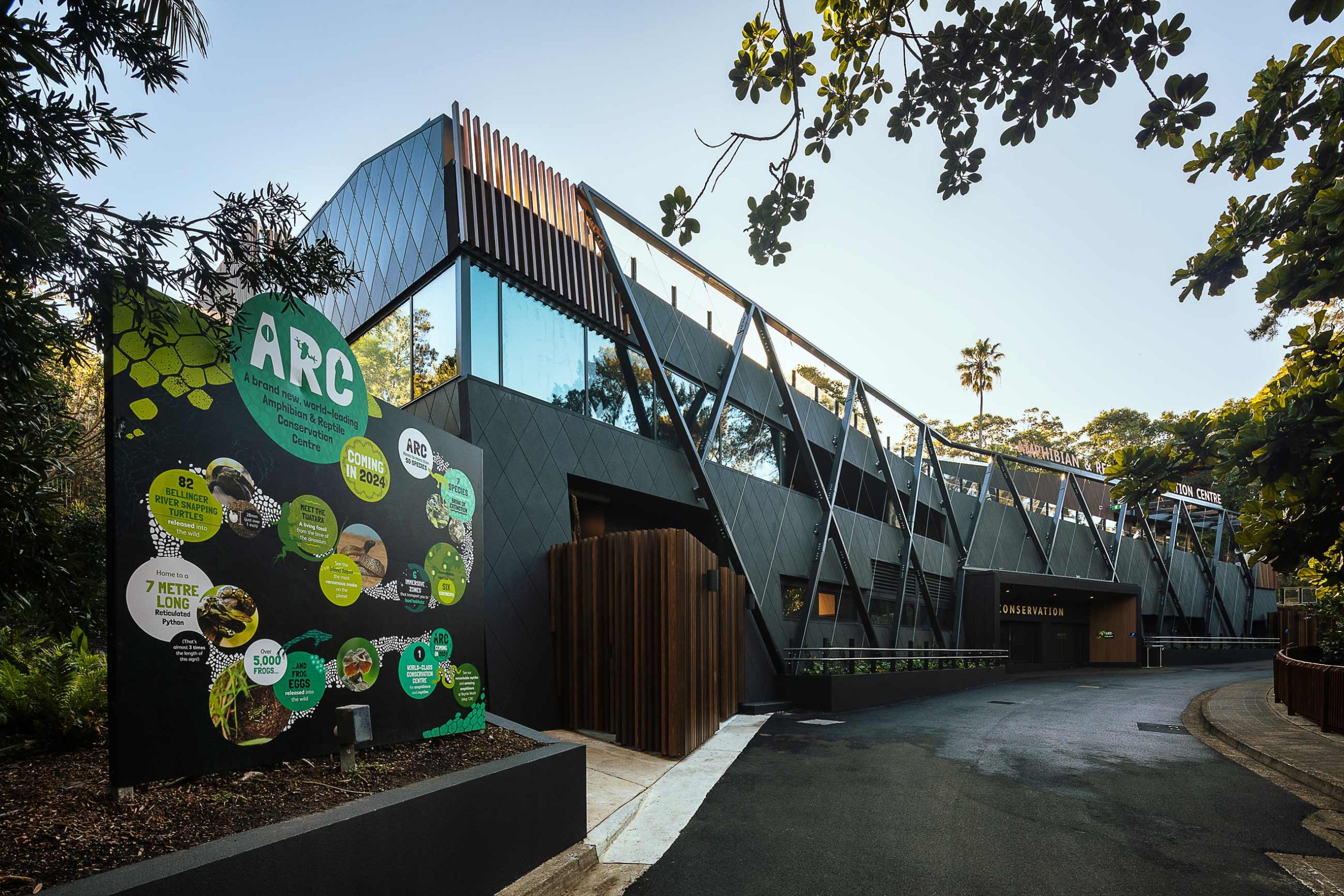 Amphibian & Reptile Conservation Centre at Taronga Zoo, known as ARC, front entry