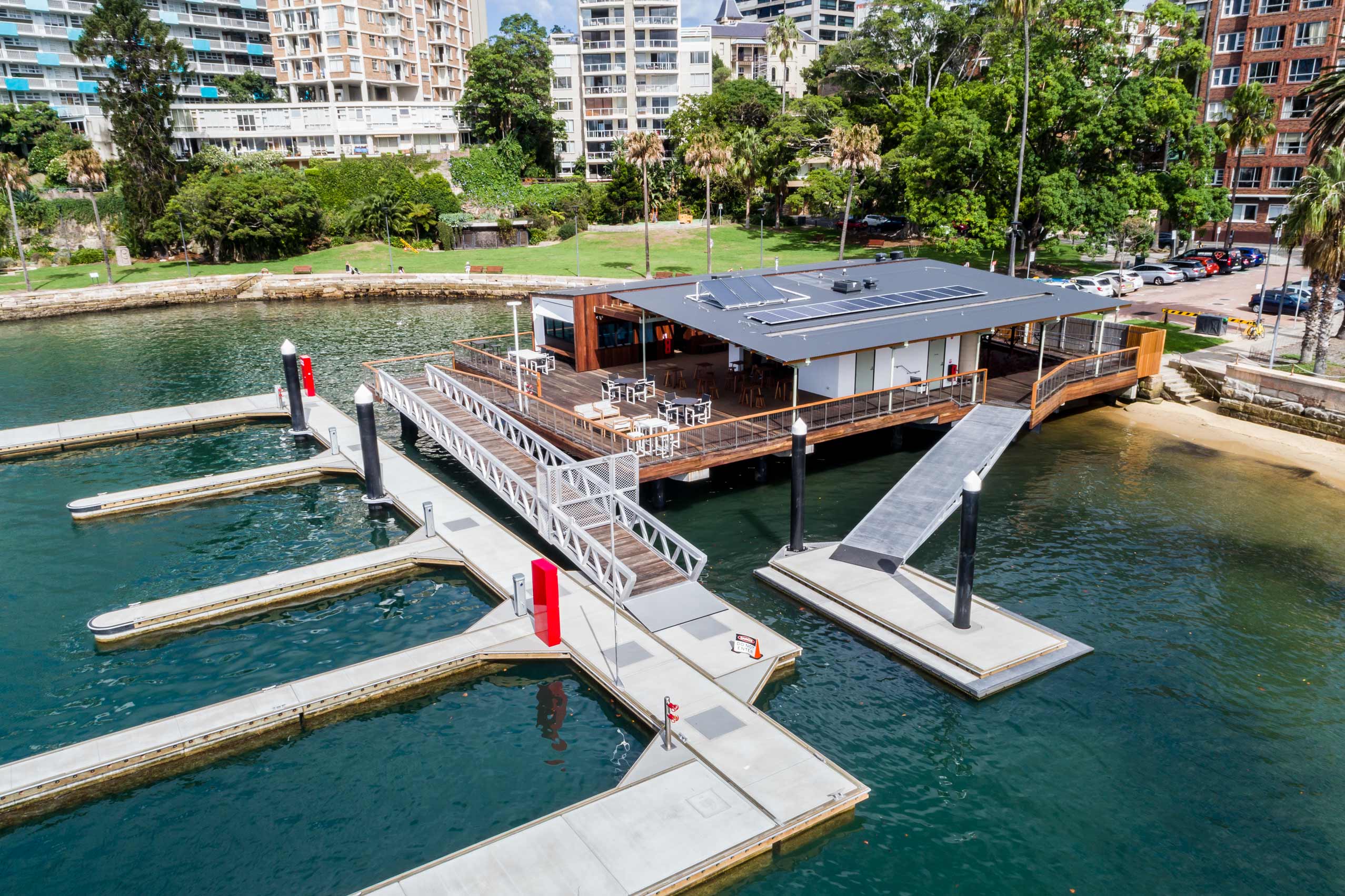 Elizabeth Bay Marina, aerial, side of wharf