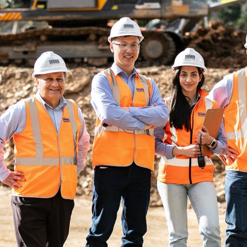 Project Manager, Site Foremen and a construction team on a Stephen Edwards Constructions site